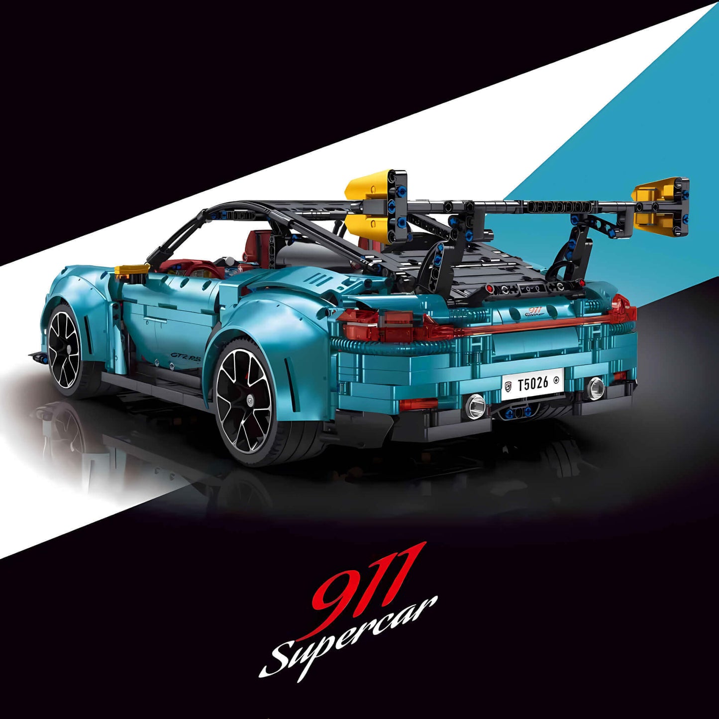 rear view of taigaole blue 911 gt2rs building blocks model toy car