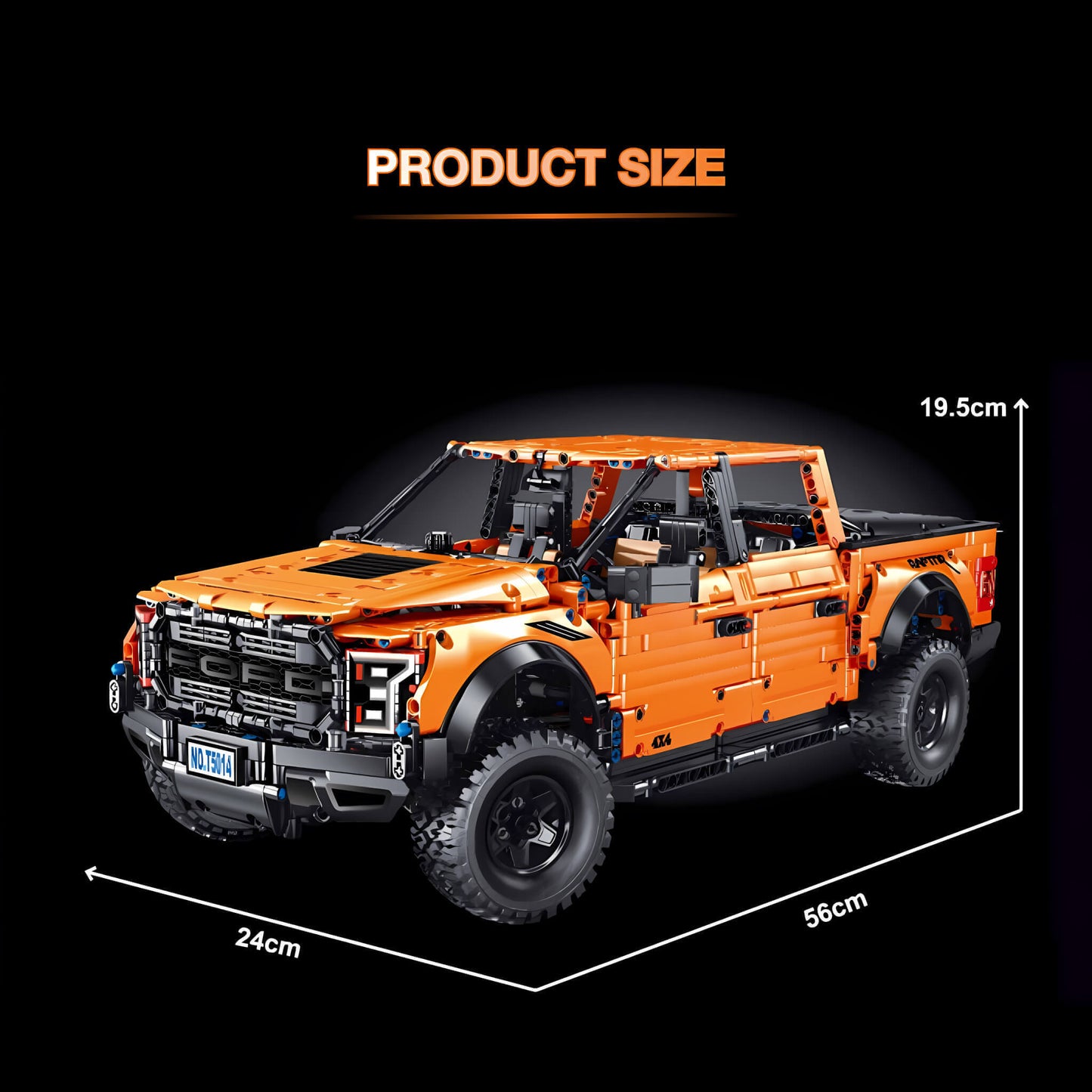 product size of taigaole orange raptor f150 building blocks model toy car