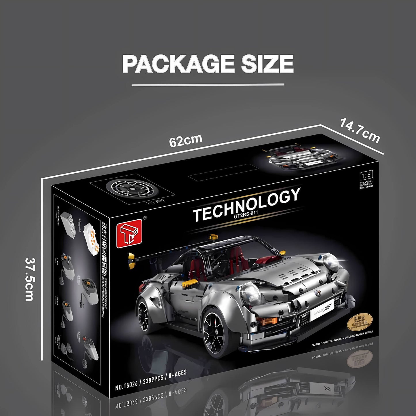 package size of taigaole sliver 911 gt2rs building blocks model toy car