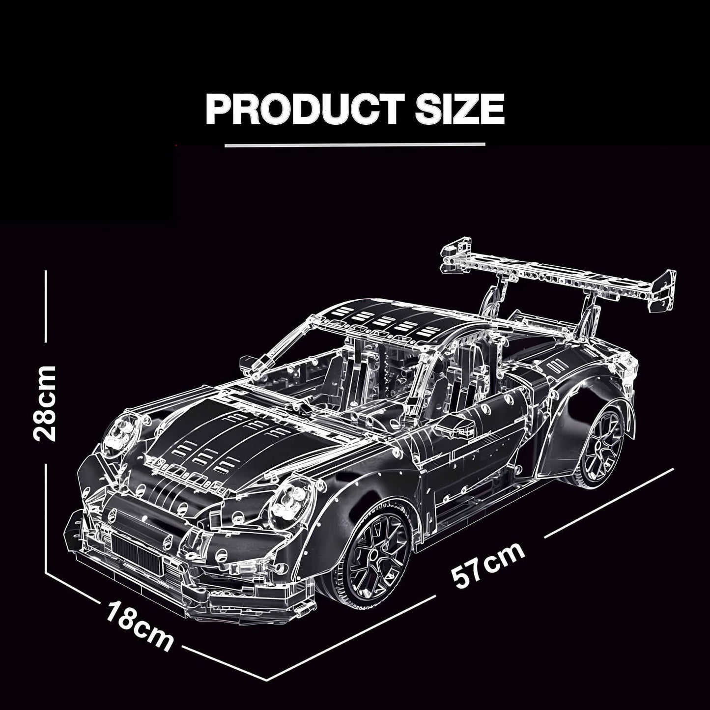 product size of taigaole sliver 911 gt2rs building blocks model toy car