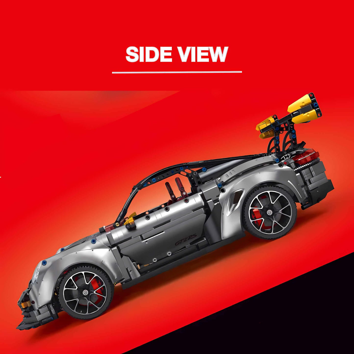 side view of taigaole sliver 911 gt2rs building blocks model toy car