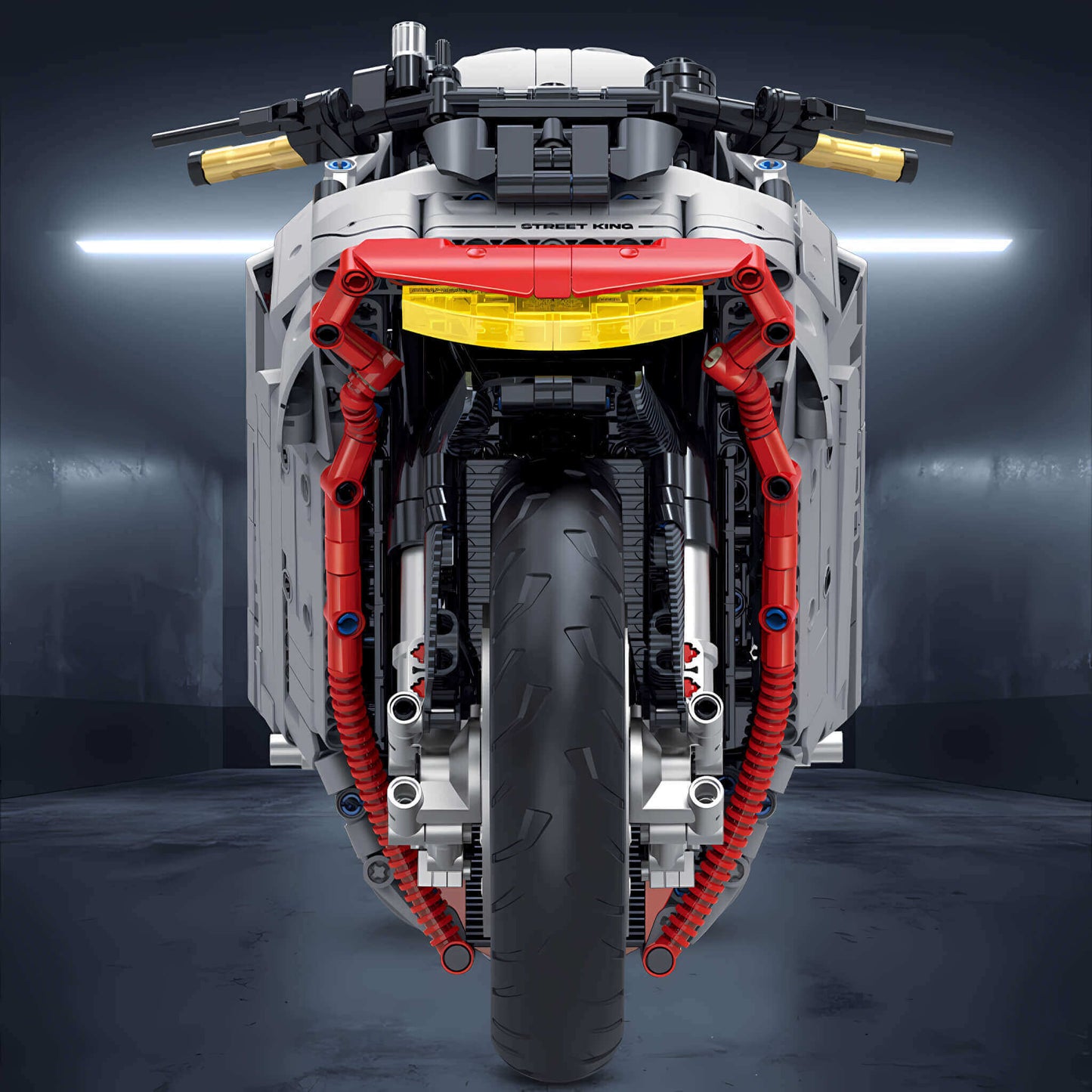 front view of guly zero tesila sr-x building blocks model toy motorcycle