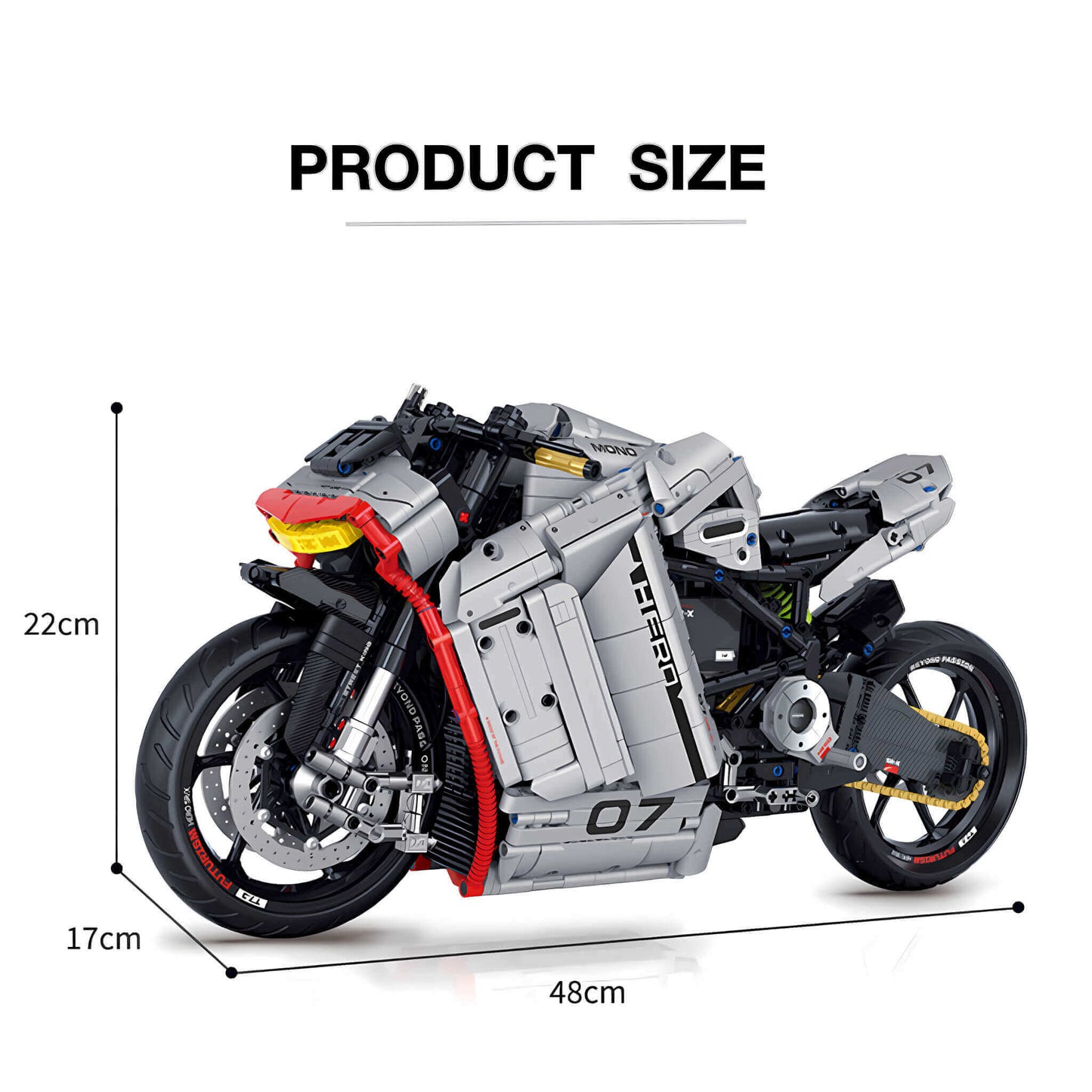 product size of guly zero tesila sr-x building blocks model toy motorcycle