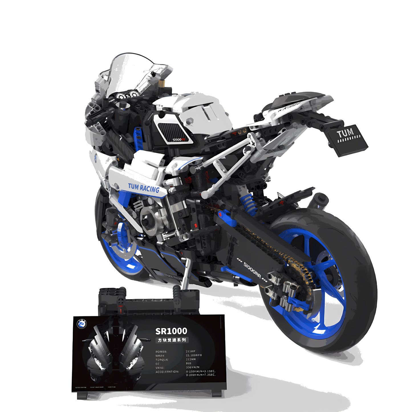rear view of tuomu t3007 sr1000 building blocks set model motorcycle