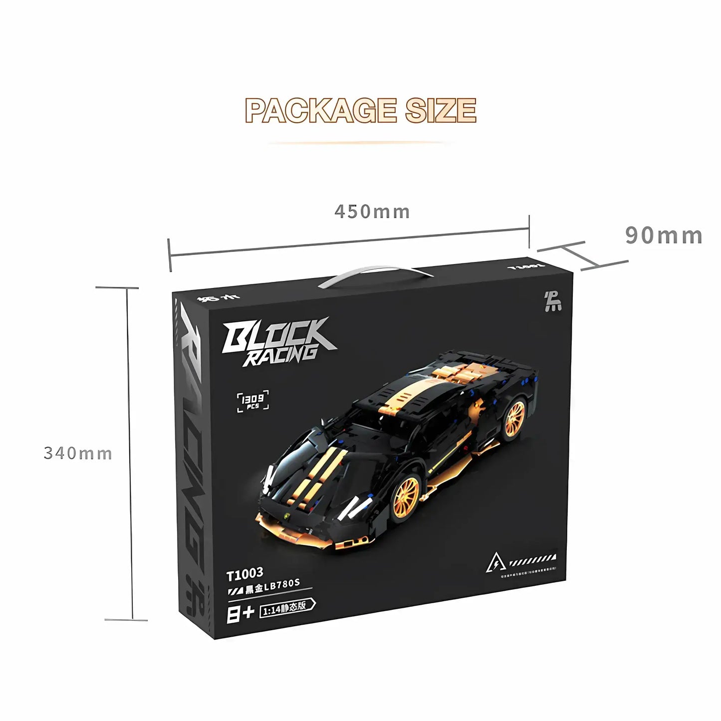 package size of tuomu t1003 lamborghini 780s model car building blocks toy
