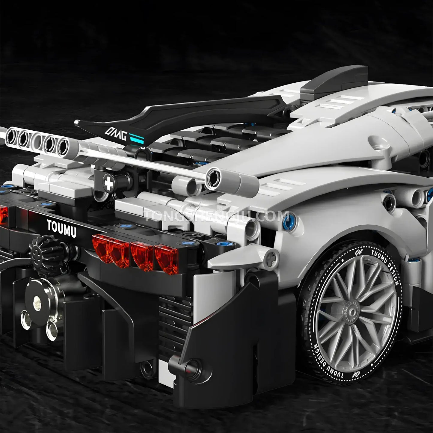 tuomu t3014 amg one technic car building blocks set model car rear linked wing mechanism