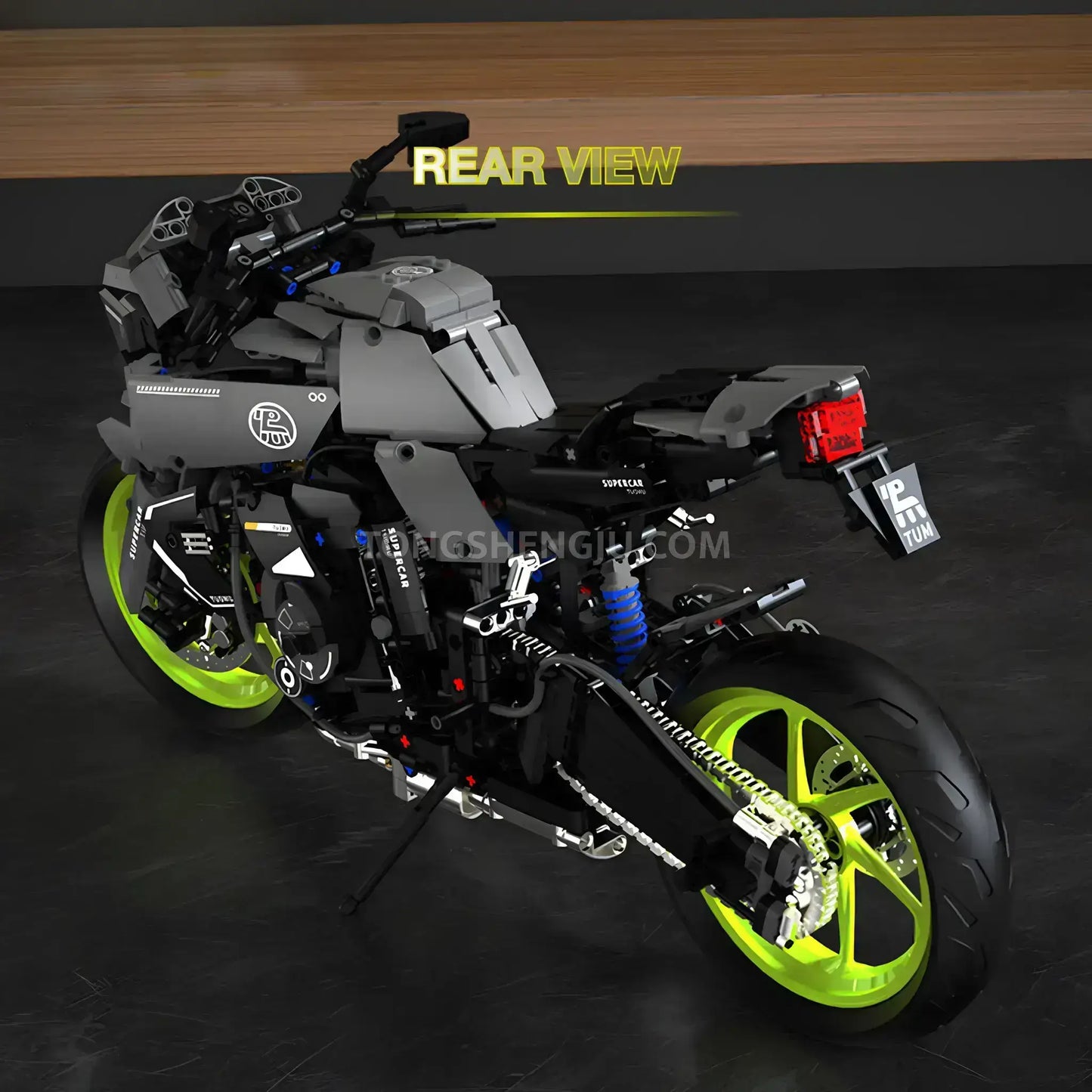 rear view of tuomu t5004 yamaha mt10 model motorcycle building blocks toy