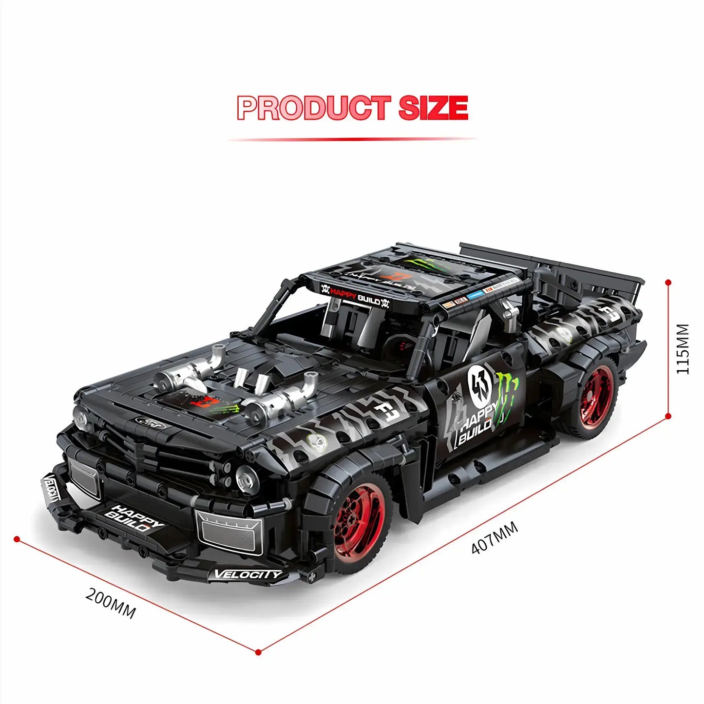 product size of x-tech yc qc005 roadster mustang building blocks model toy car