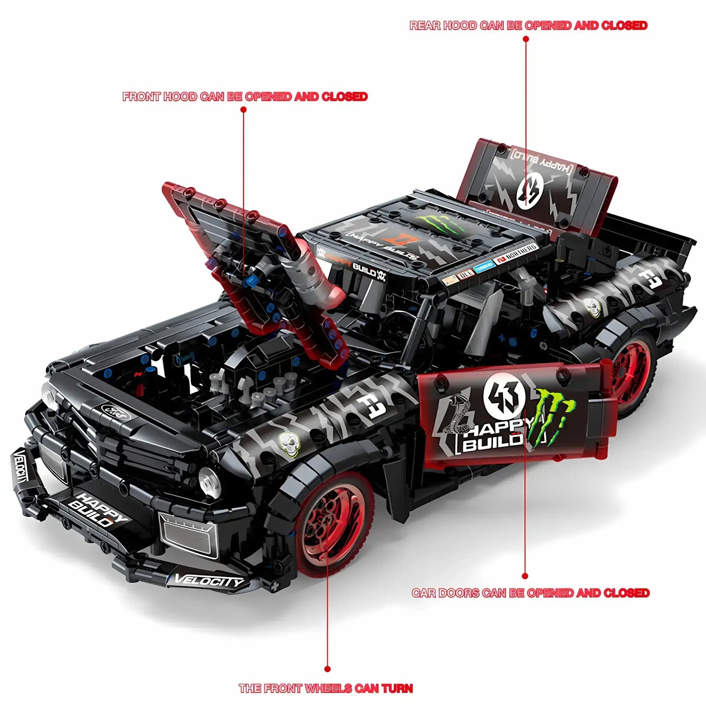product structure of x-tech yc qc005 roadster mustang building blocks model toy car