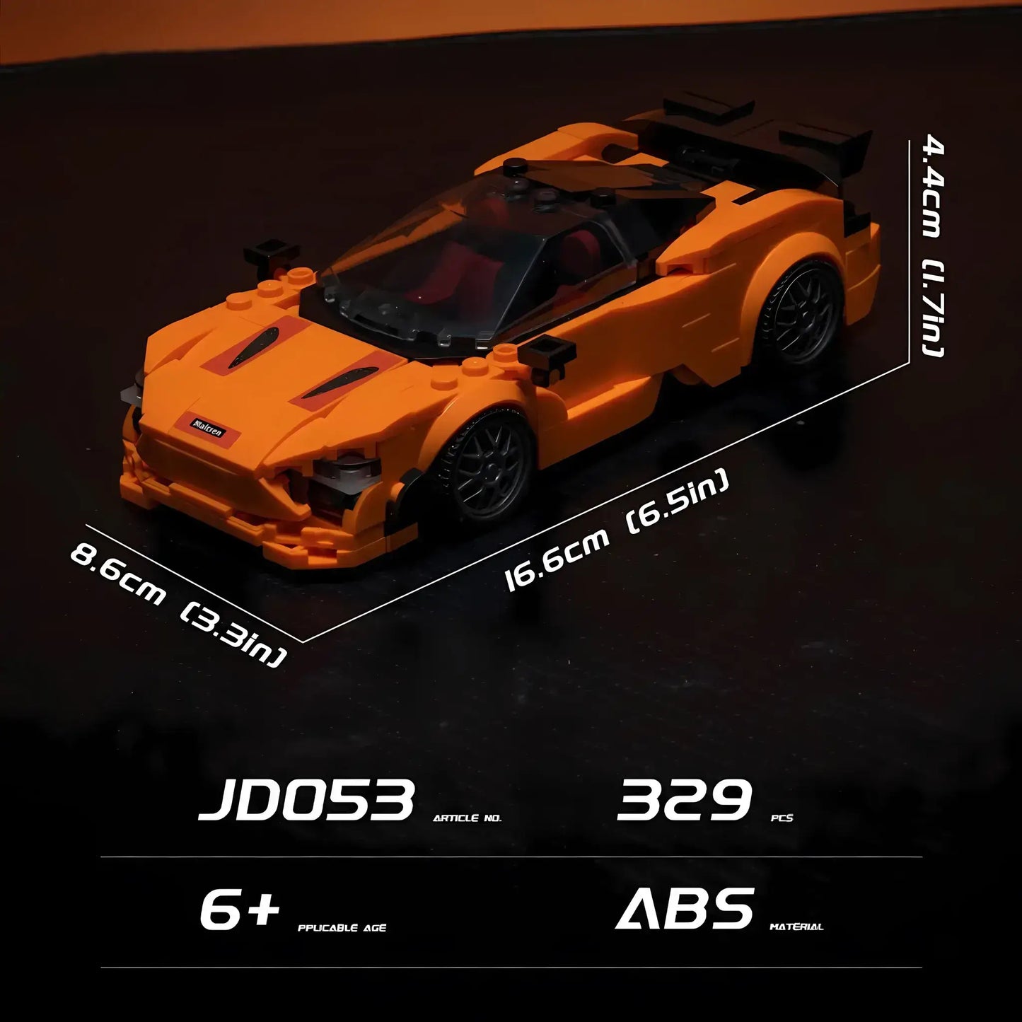 product size of xiaojiaodu jd053 mclaren 750s model car building blocks toy