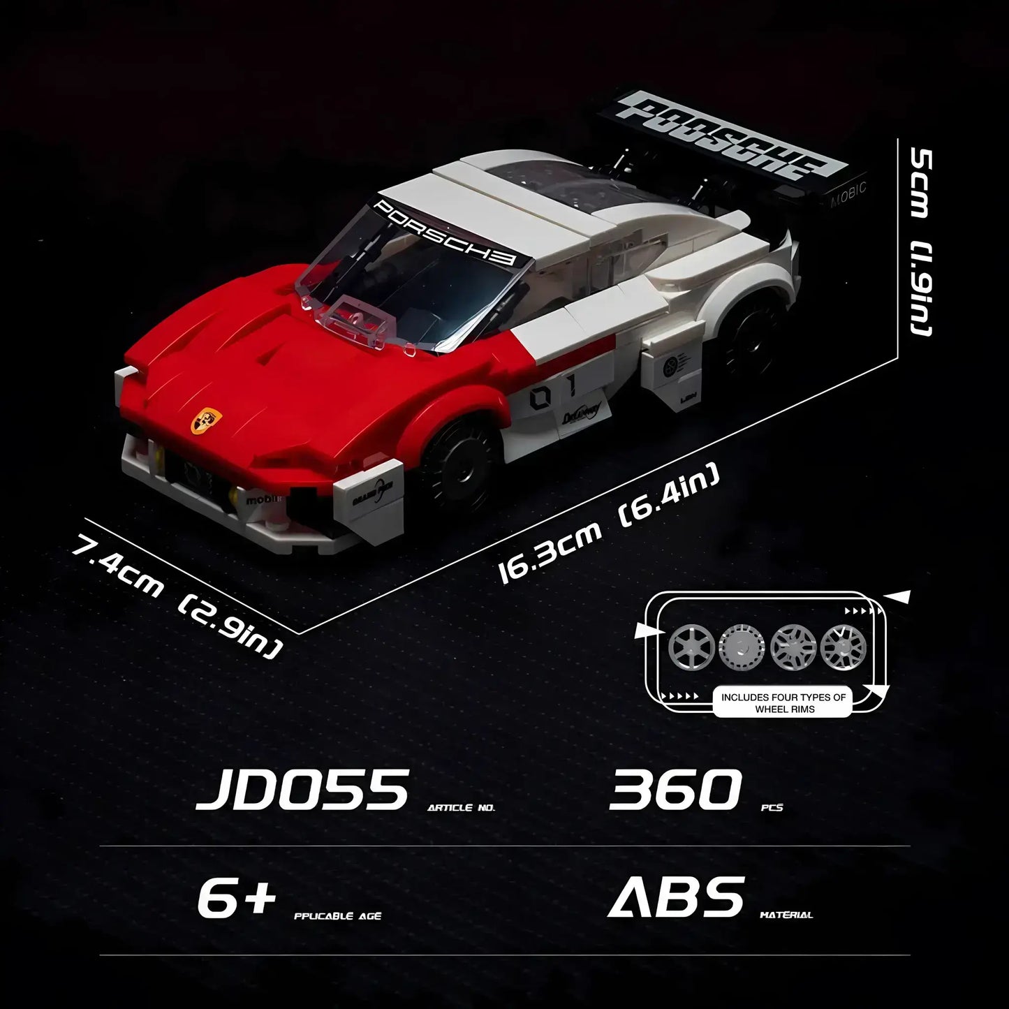 product size of xiaojiaodu jd055 porsche mission r model car building blocks toy
