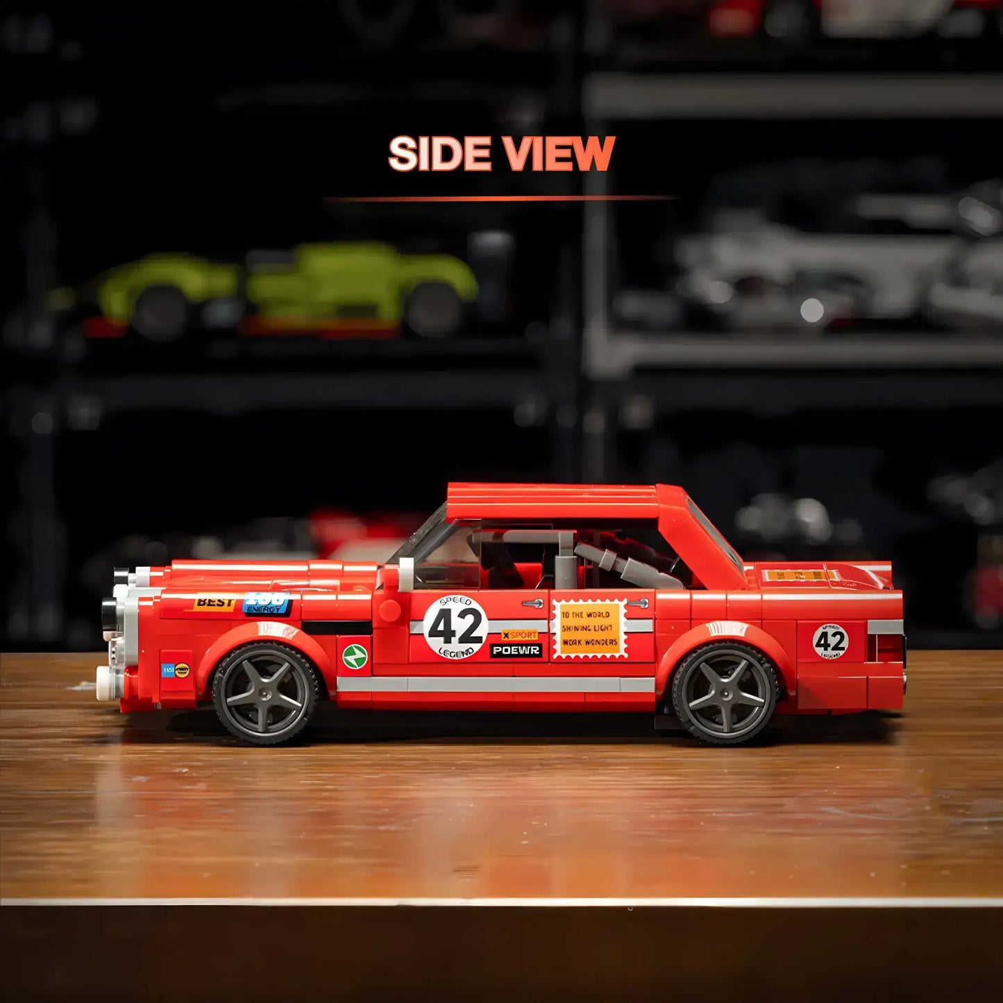 side view of xiaojiaodu jd067 benz amg 300sel model car building blocks toy