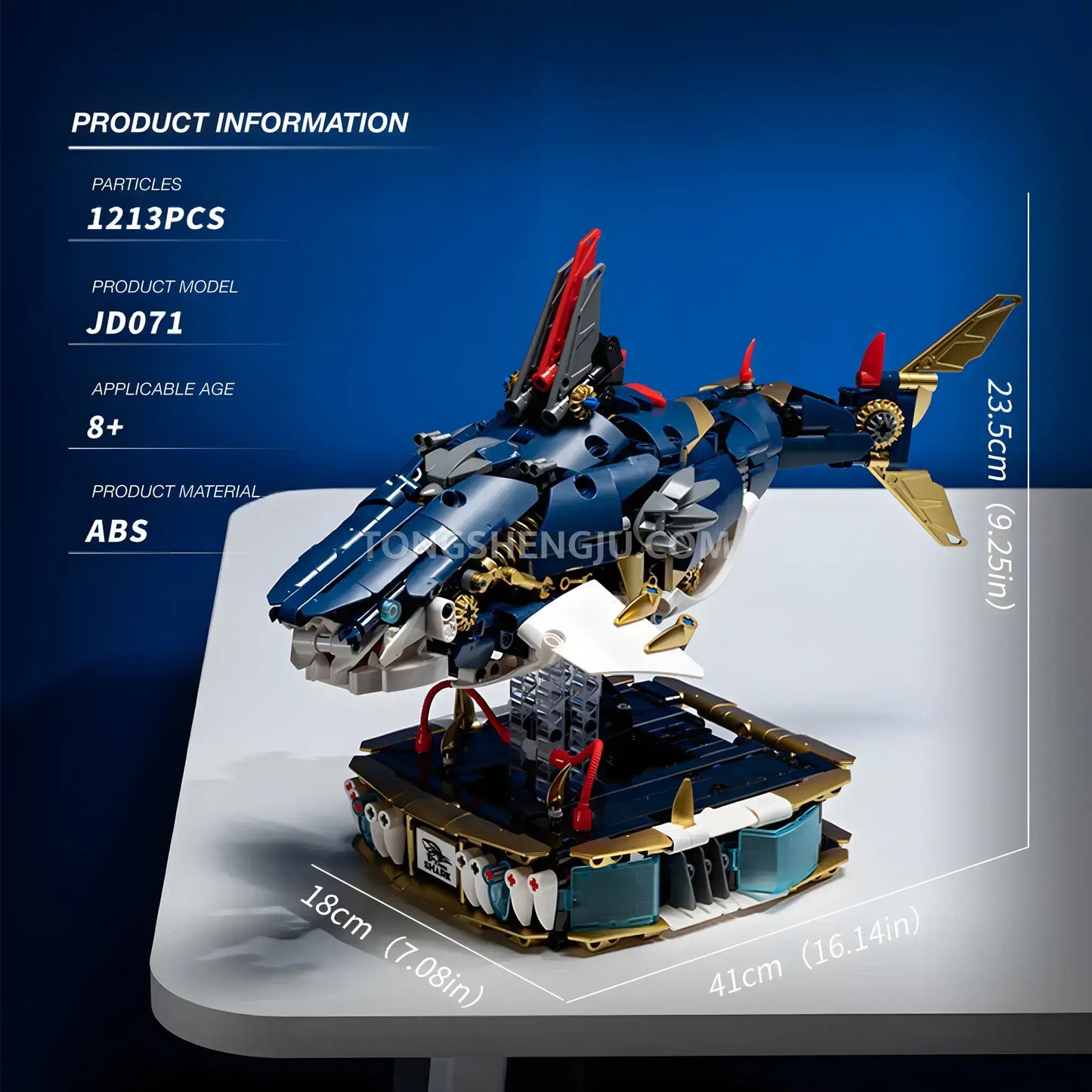 product information of xiaojiaodu jd071 cyber shark model mecha building blocks toy