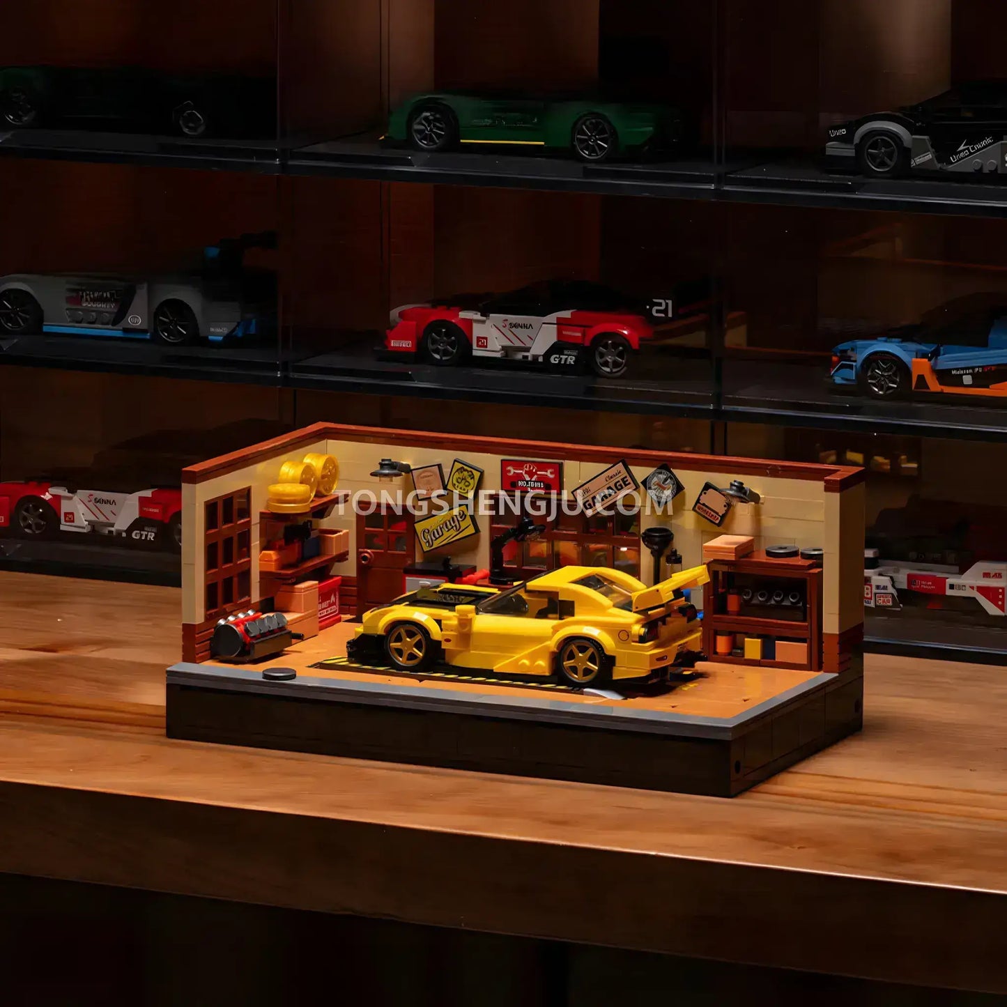 xiaojiaodu jd098 8-stud wide car vintage garage building blocks set model car lift descending