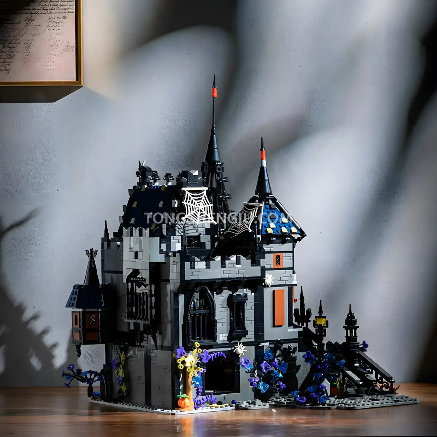 front view of xiaojiaodu jd099 dracula castle model building blocks set