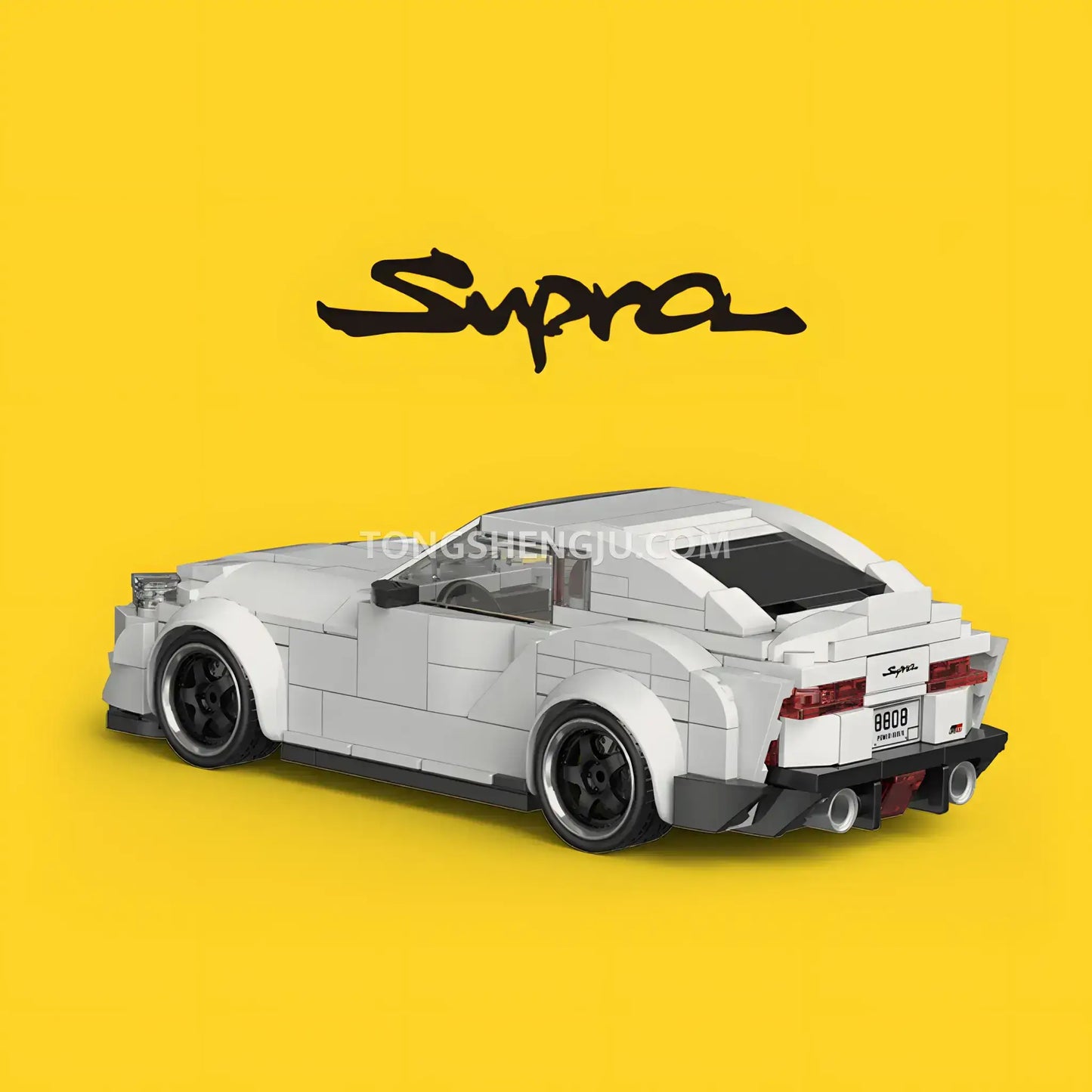 rear view of happy build powerblock pb8808 supra model car building blocks toy