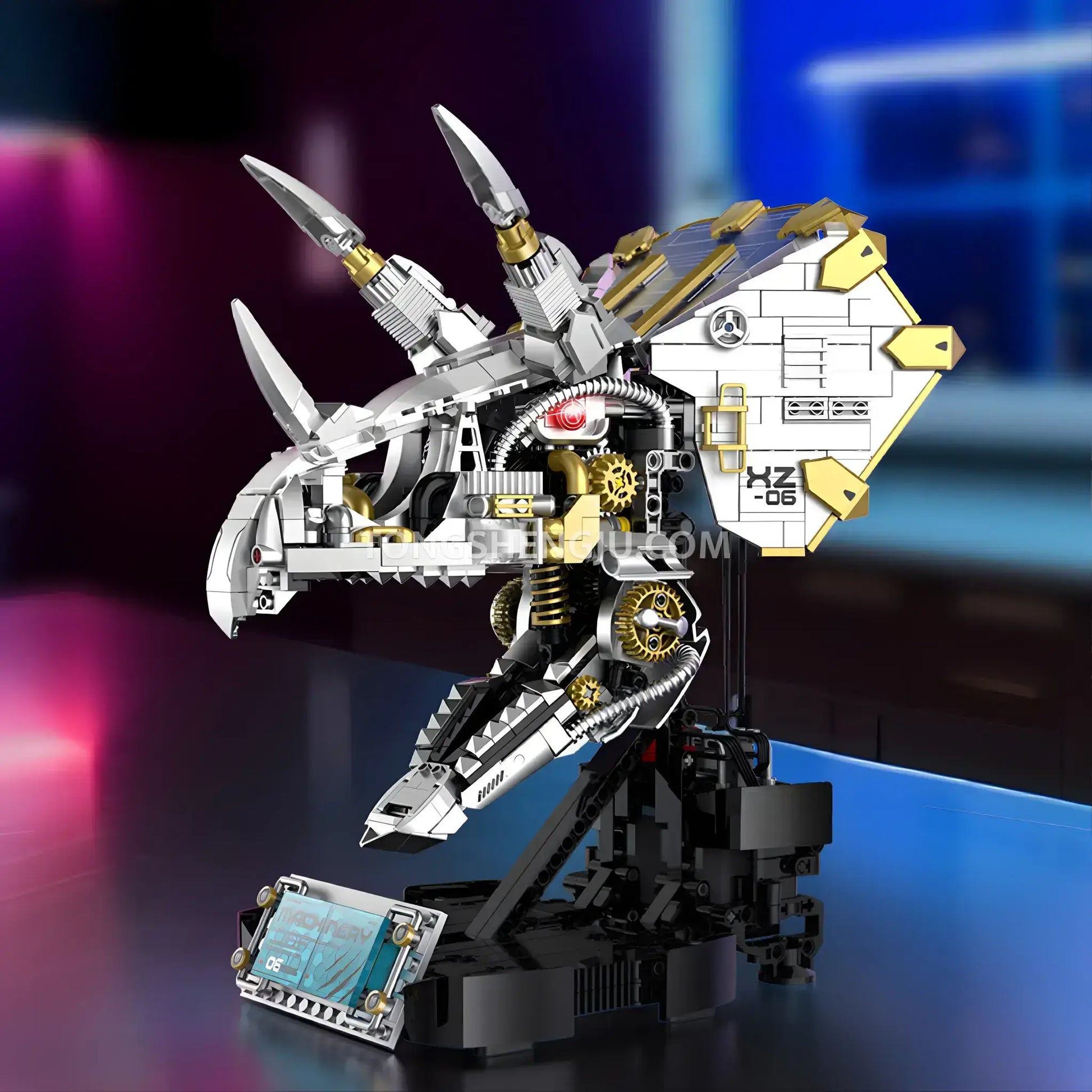 xinzhuan xz0006 dinomech mechanical triceratops skull model mecha building set compatible with lego technic series