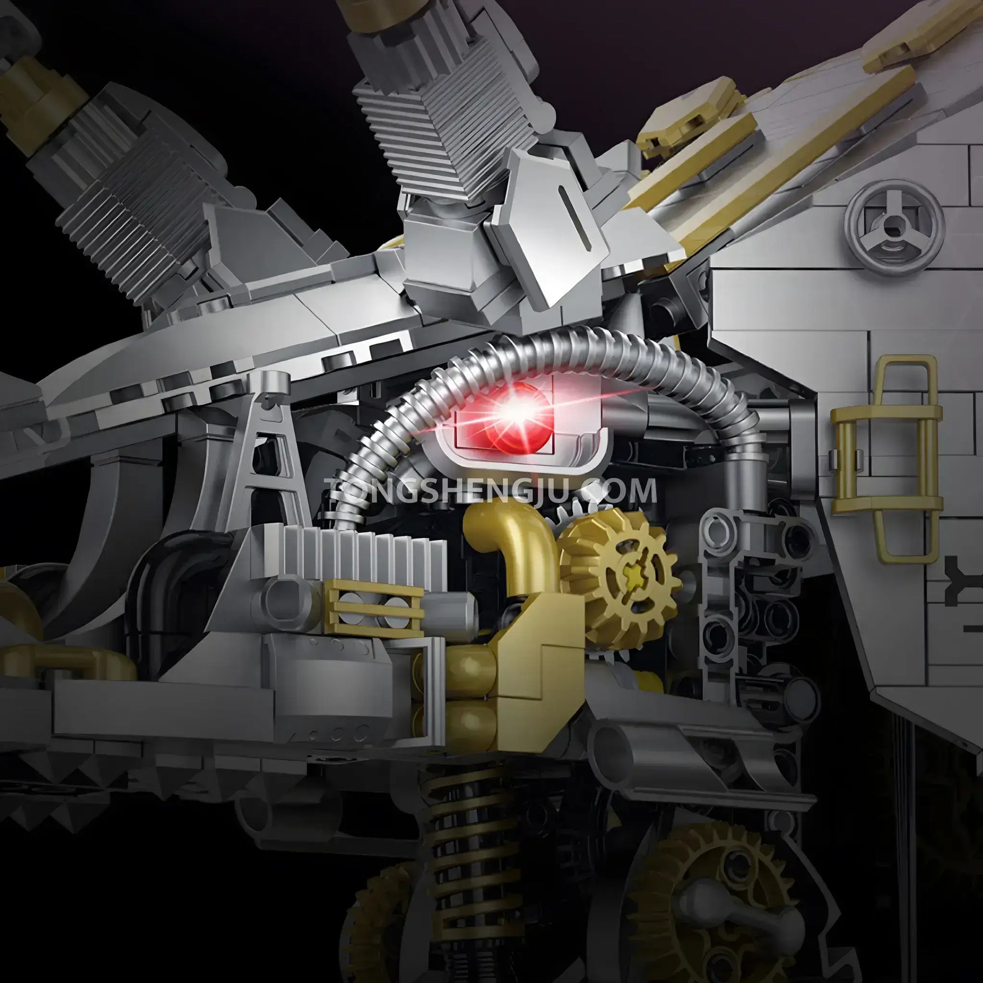 xinzhuan xz0006 dinomech mechanical triceratops skull model mecha building set lighting effect