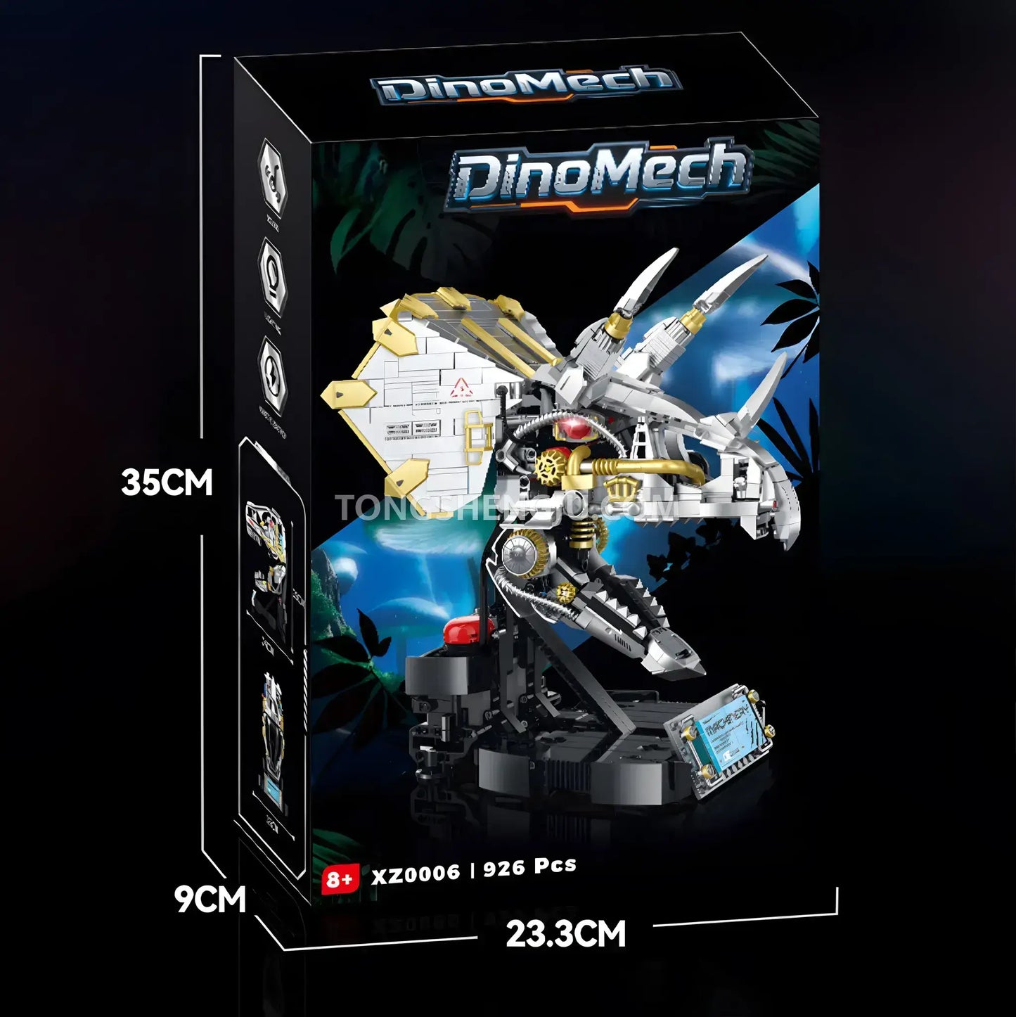 package size of xinzhuan xz0006 dinomech mechanical triceratops skull model mecha building set