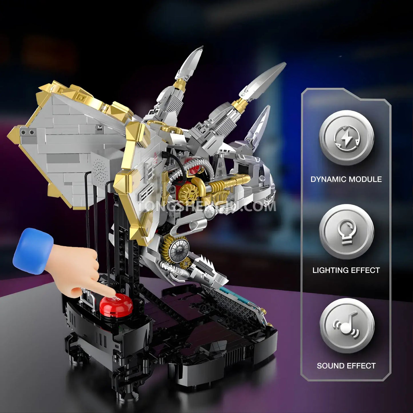 product feature of xinzhuan xz0006 dinomech mechanical triceratops skull model mecha building set