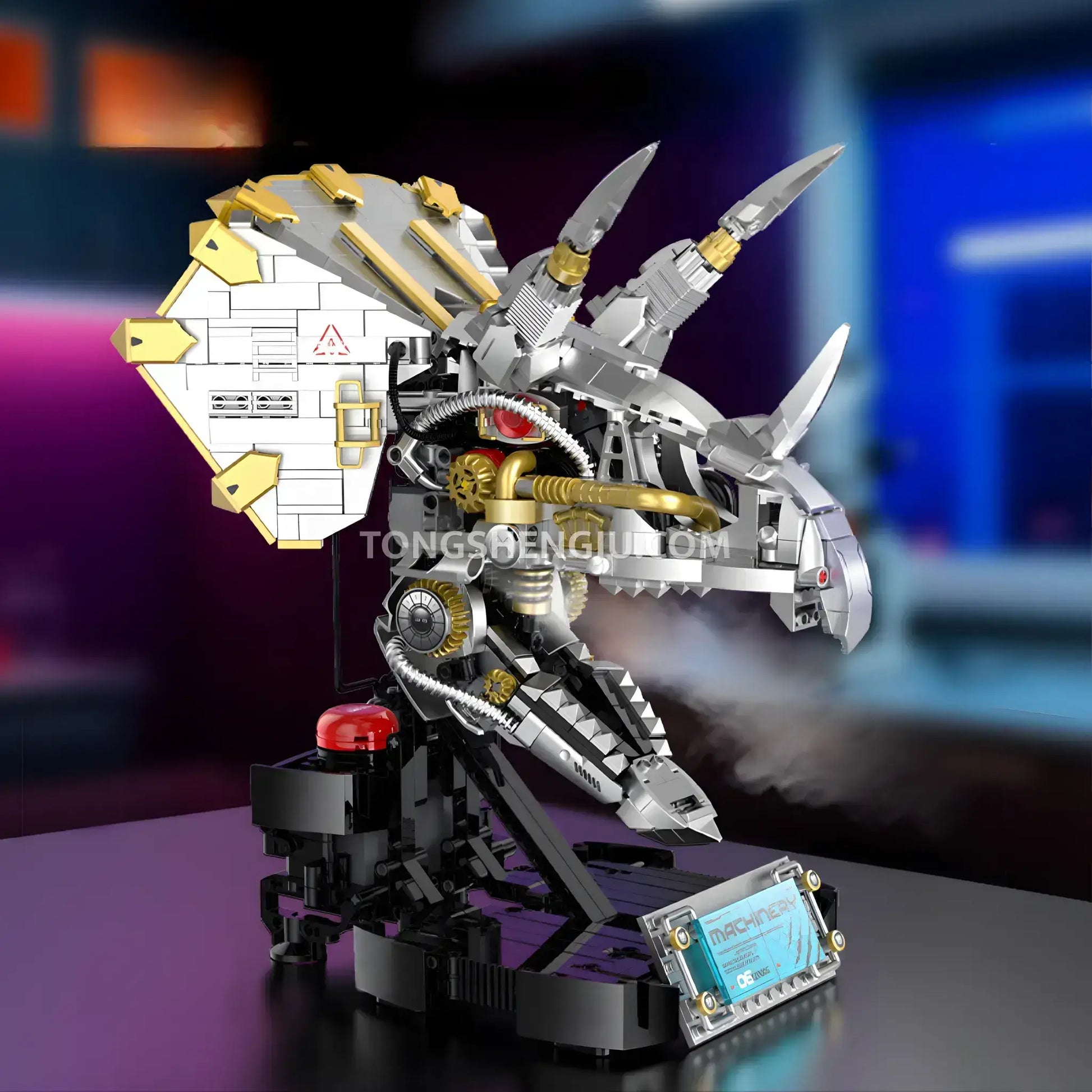 xinzhuan xz0006 dinomech mechanical triceratops skull model mecha building set simulated steam spray effect