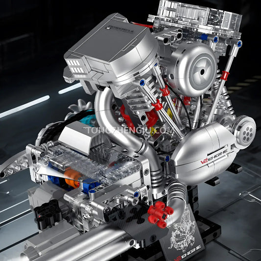 guly xinzhuan xz0014 flathead v2 engine model technic motorcyle building set compatible with lego technic series