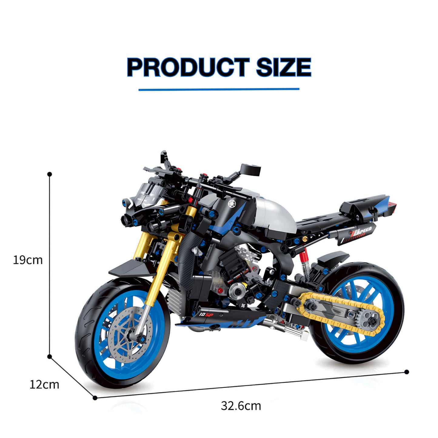 product size of yamanhaa mt-10 building blocks model toy motorcycle