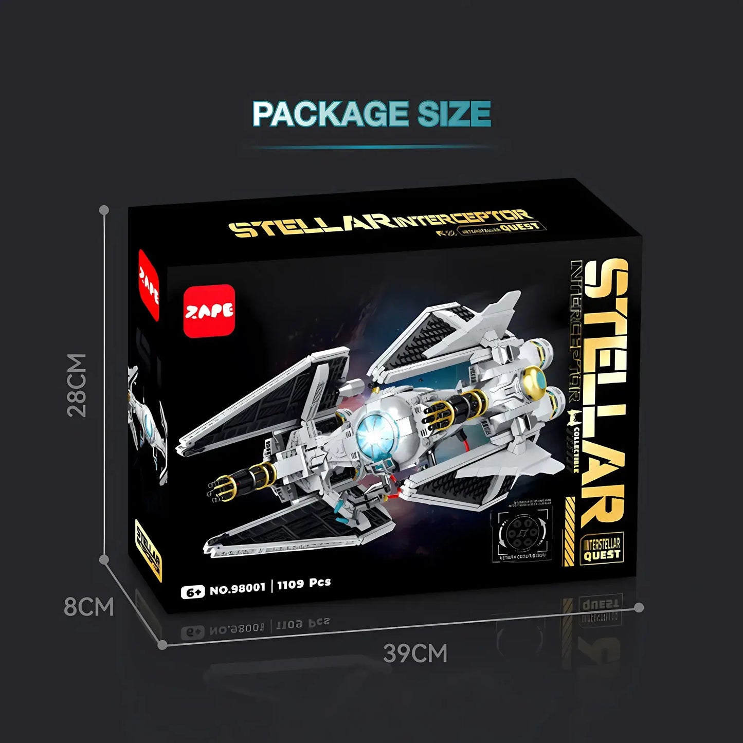 package size of zape 98001 stellar interceptor model starwars building blocks toy