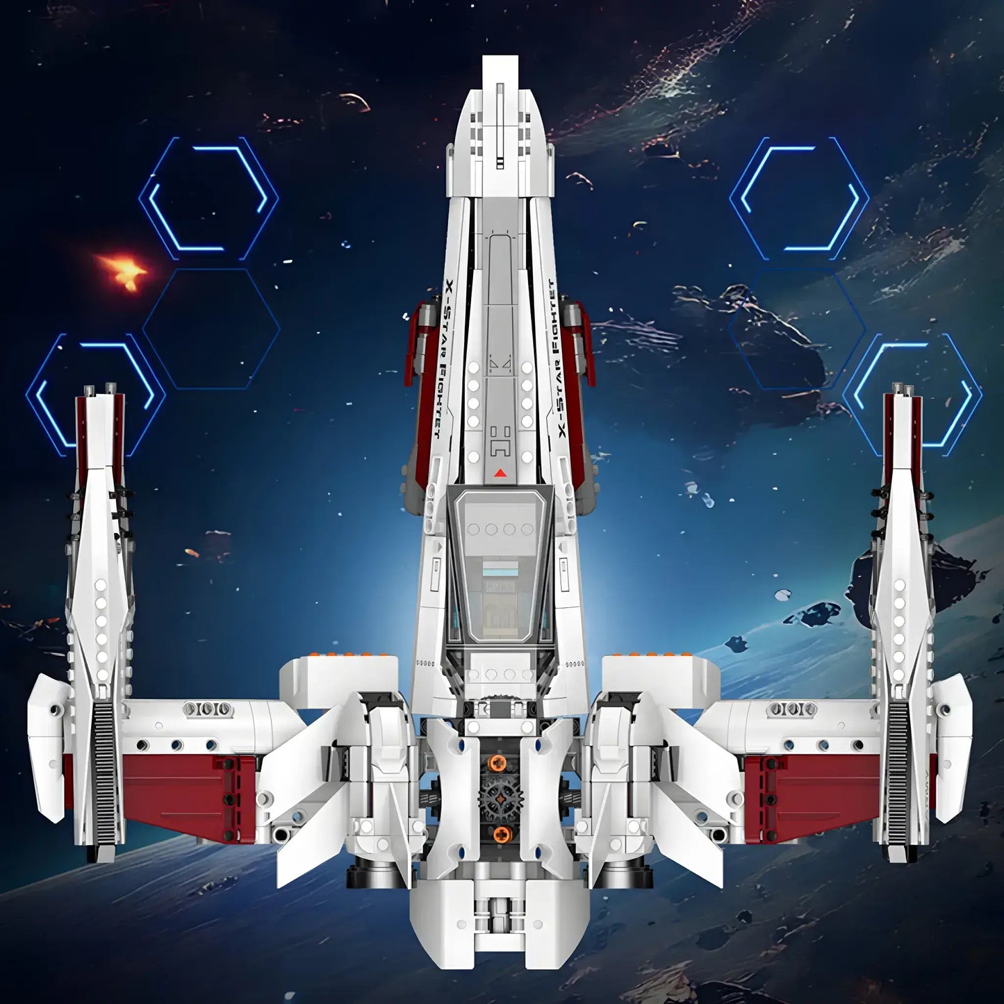 front view of zape 98003 x-wing starfighter star wars building blocks set