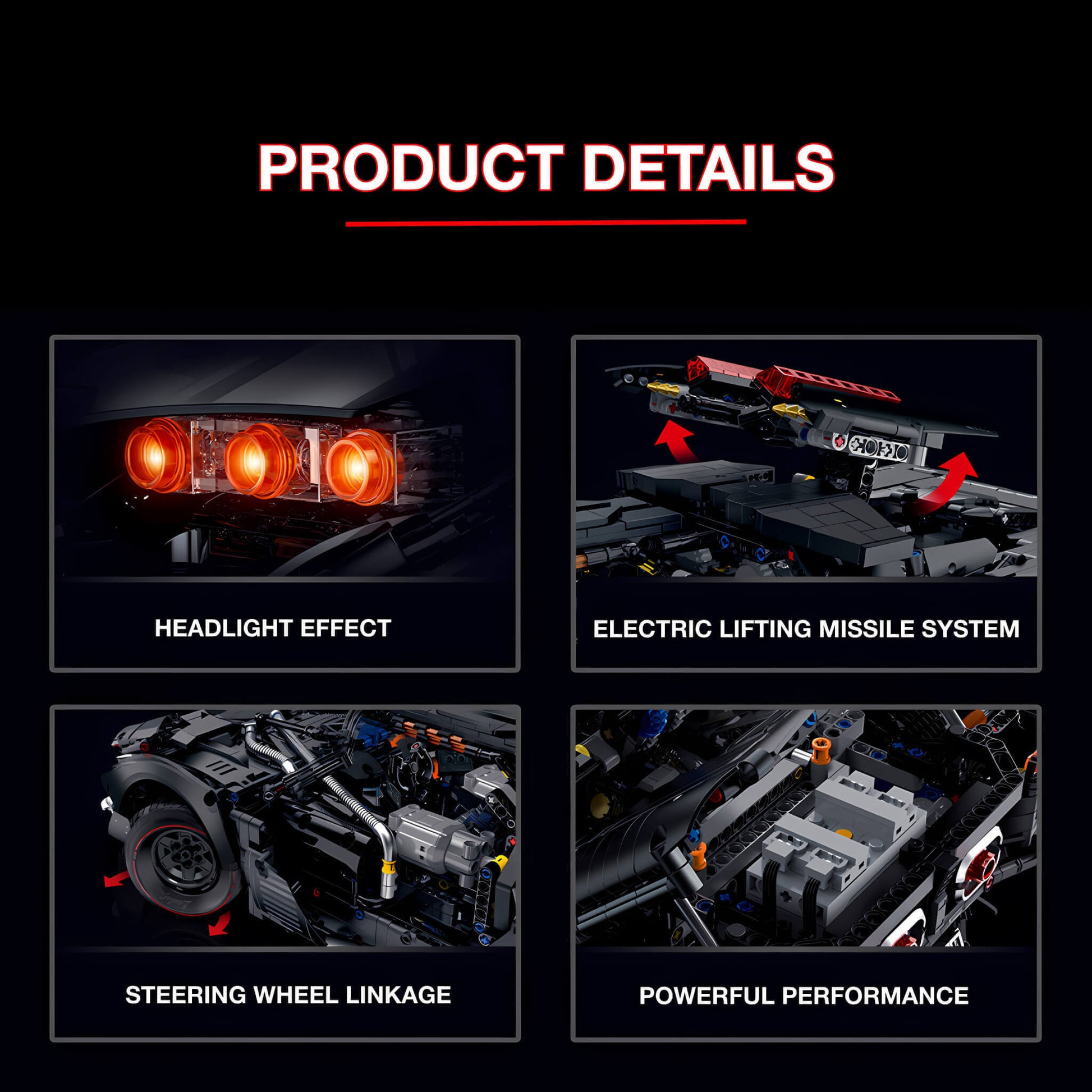 product details of guly armored lamborghini building block toy car headlight effect and electric lifting missile system and steering wheel linkage and powerful performance