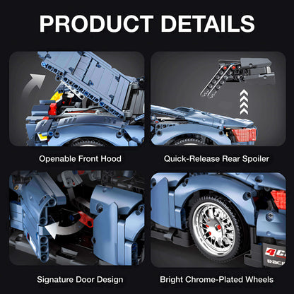 product details of bmw m4 building block model toy car openable front hood and quick release rear spoiler and signature door design and bright chrome plated wheels