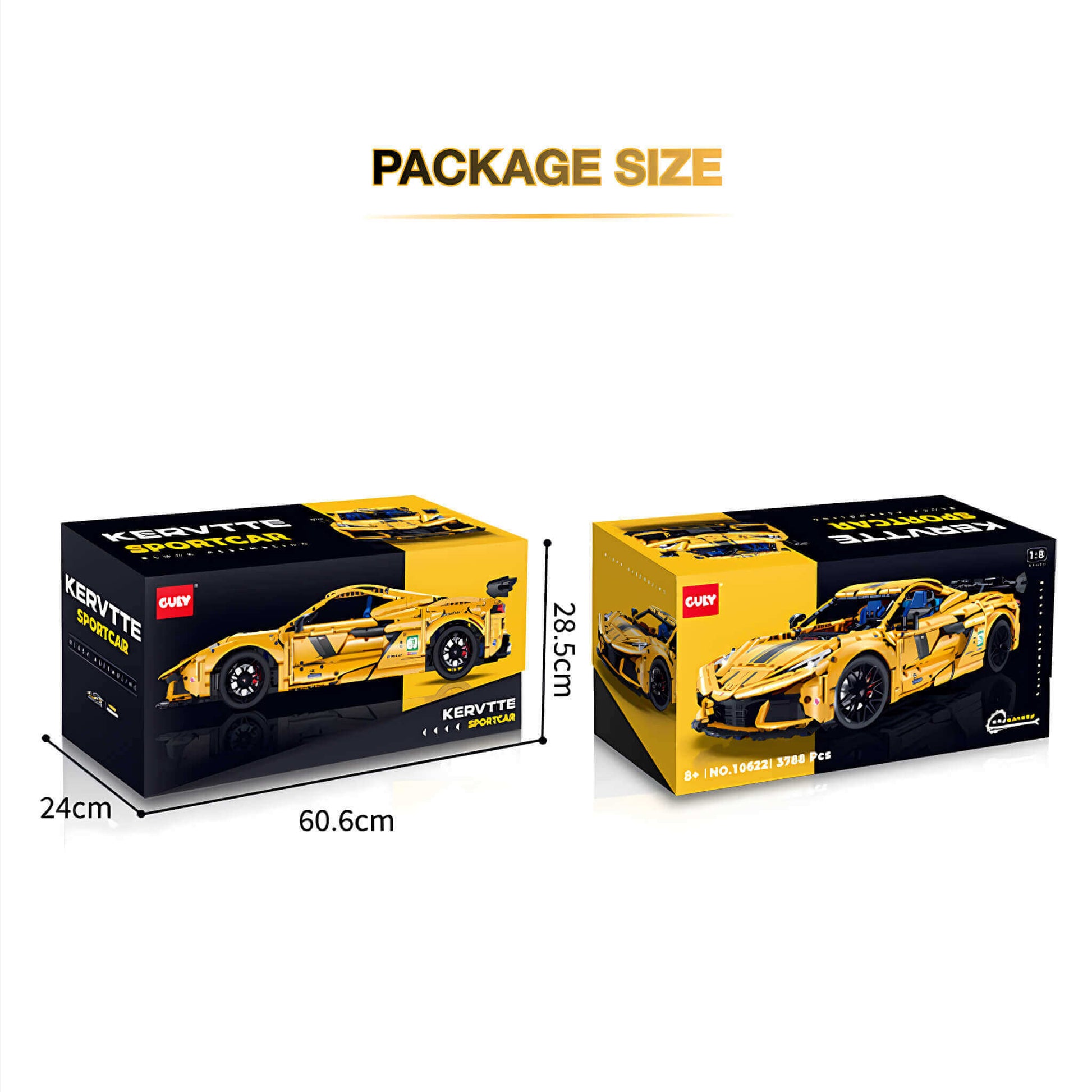 package size of guly corvette c8 building blocks model toy car