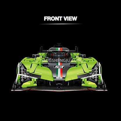 front view of eikee y18081 technic lemans Lambo sc63 racing car building set model car 