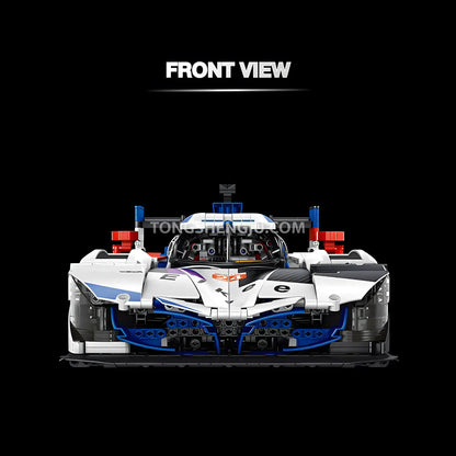 front view of eikee y18082 technic lemans bmw hybrid v8 racing car building set model car  