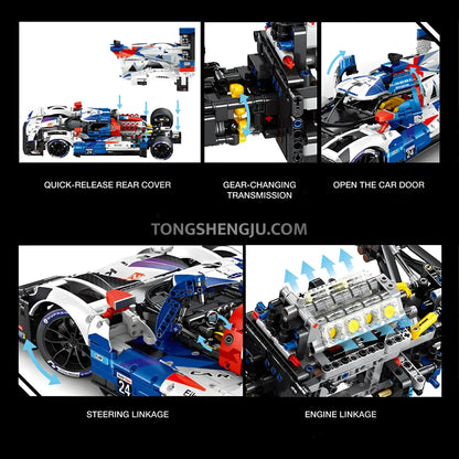 eikee y18082 technic lemans bmw hybrid v8 racing car building set model car creating assembly details