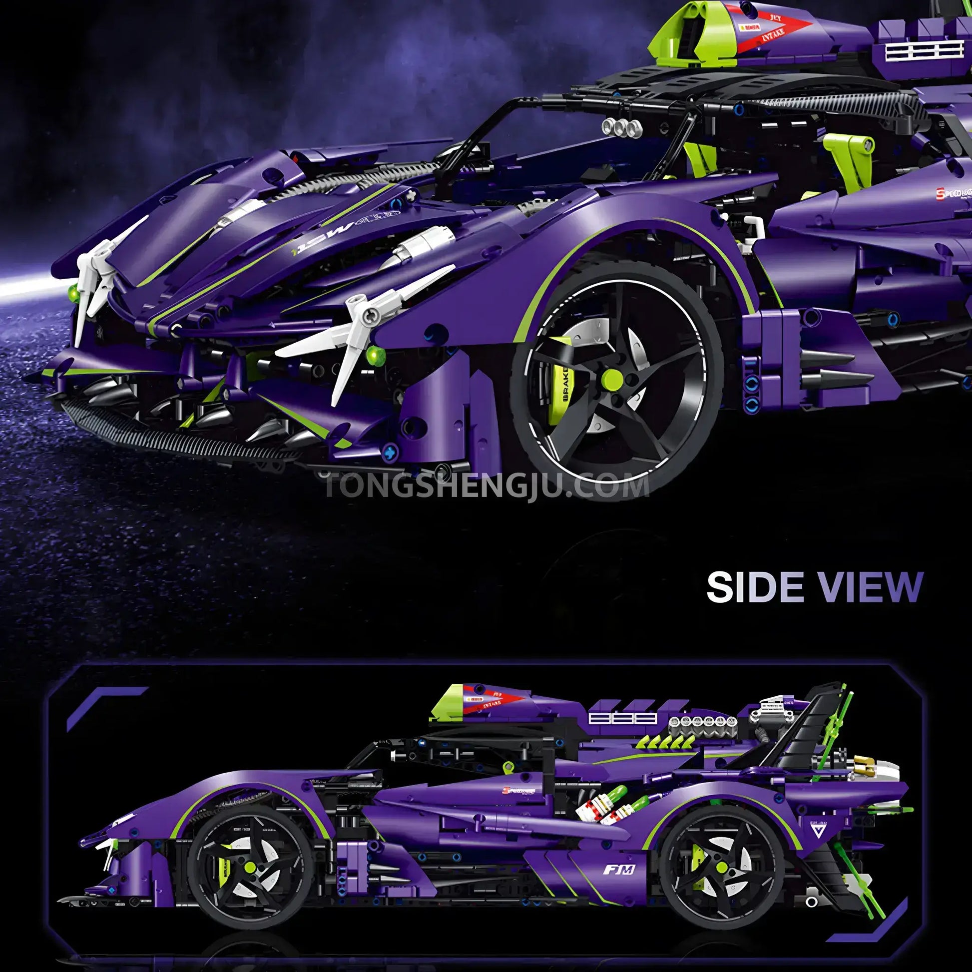 side view of guly 10614 apollo evo sports car building blocks set model car