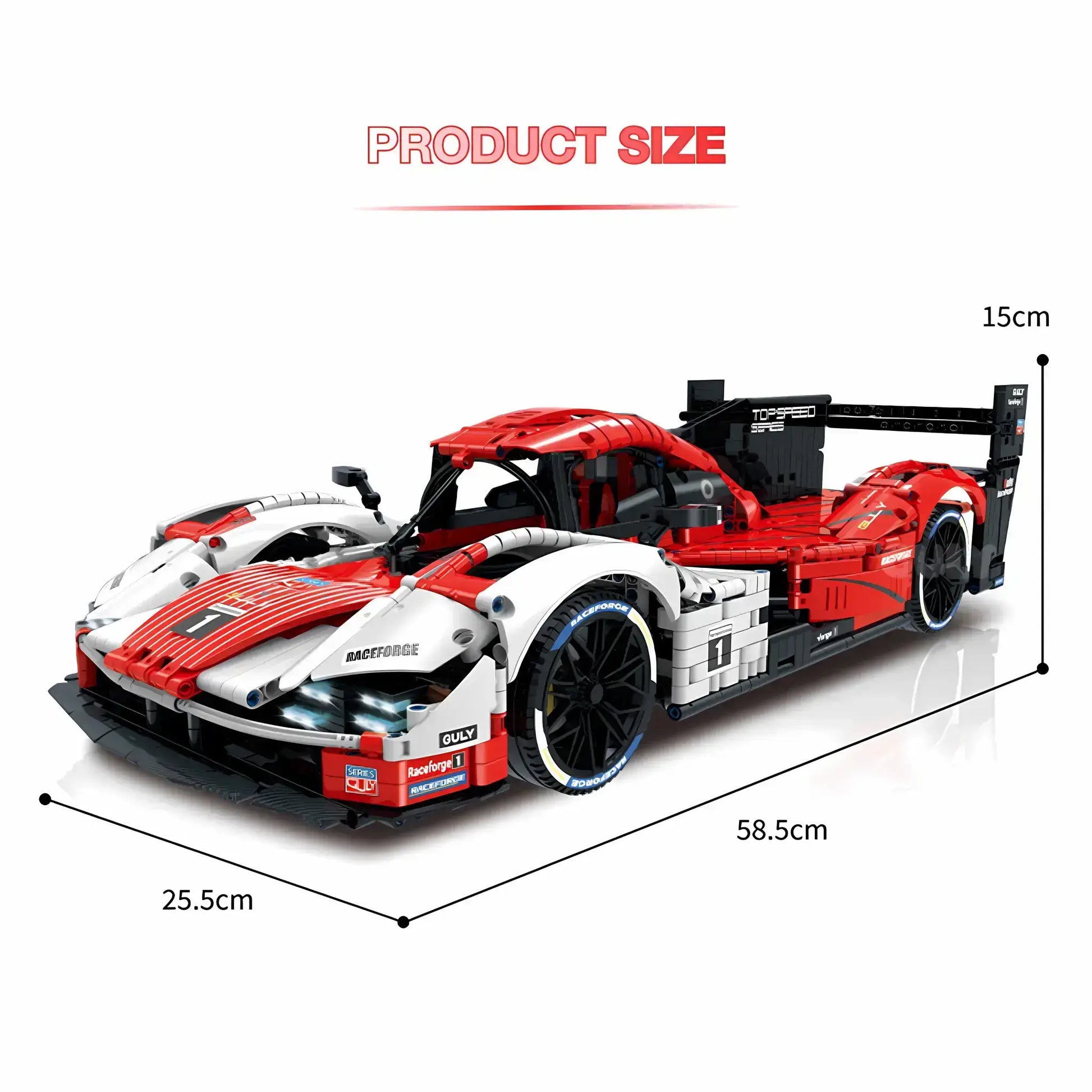 product size of guly 10615 porsche 963 model car building blocks toy