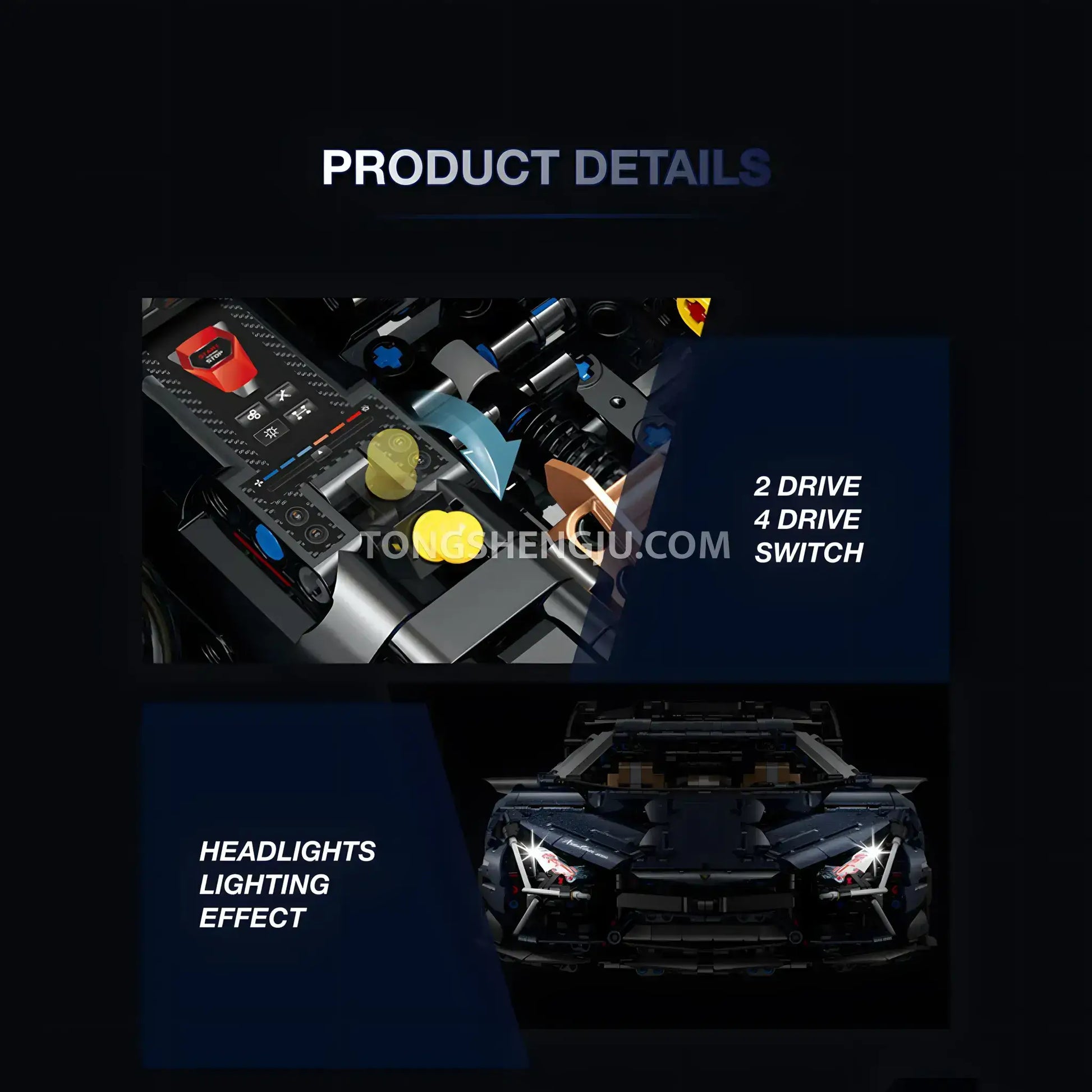 guly 10624 lamborghini aventador svj technic car building blocks set model car headlight lighting effect