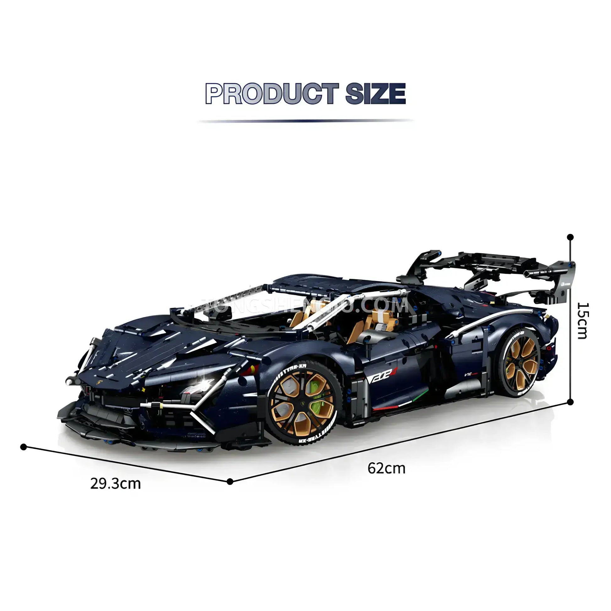 product size of guly 10624 lamborghini aventador svj technic car building blocks set model car