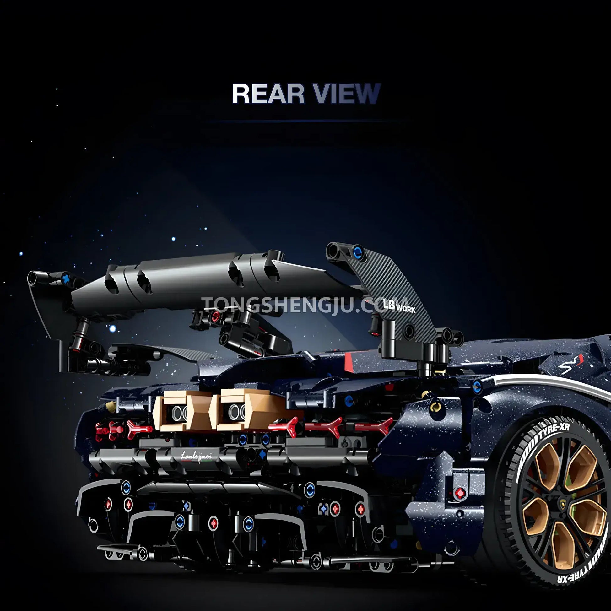 rear view of guly 10624 lamborghini aventador svj technic car building blocks set model car