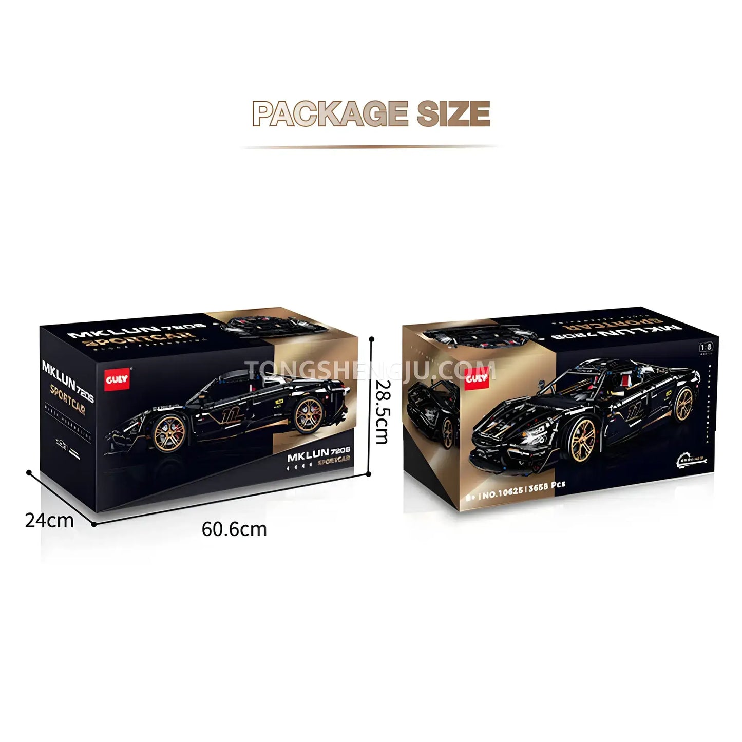 package size of guly 10625 mclaren 720s technic car building blocks set model car