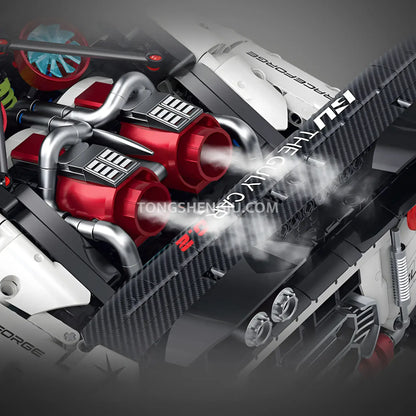 guly 10630 nissan gtr technic sports car building blocks set model car simulated steam spray