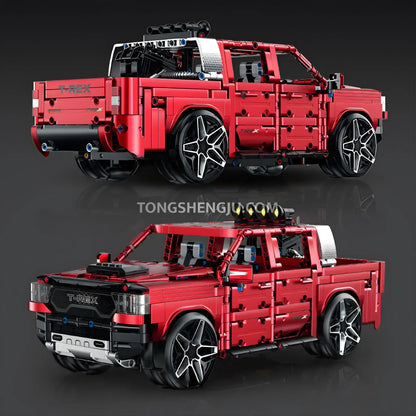 rear view of guly 10633 dodge t-rex pickup truck car building blocks set model car 