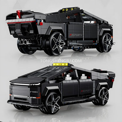 rear view of guly 10634 technic tesla cybertruck pickup truck car building set model car 