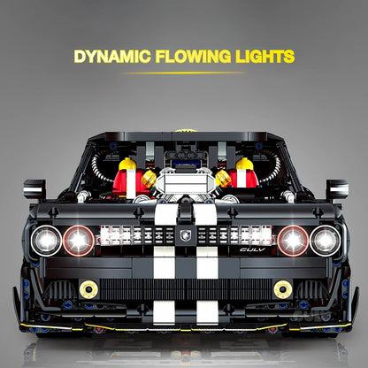 guly 10637 dodge challenger sports car building blocks set modal car dynamic flowing lights