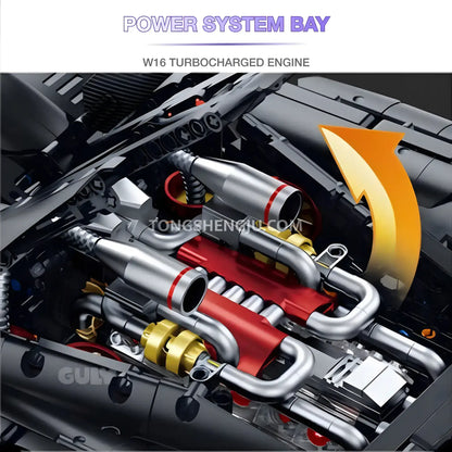 guly 10643 technic bugatti bolide sports car building blocks set model car w16 engine