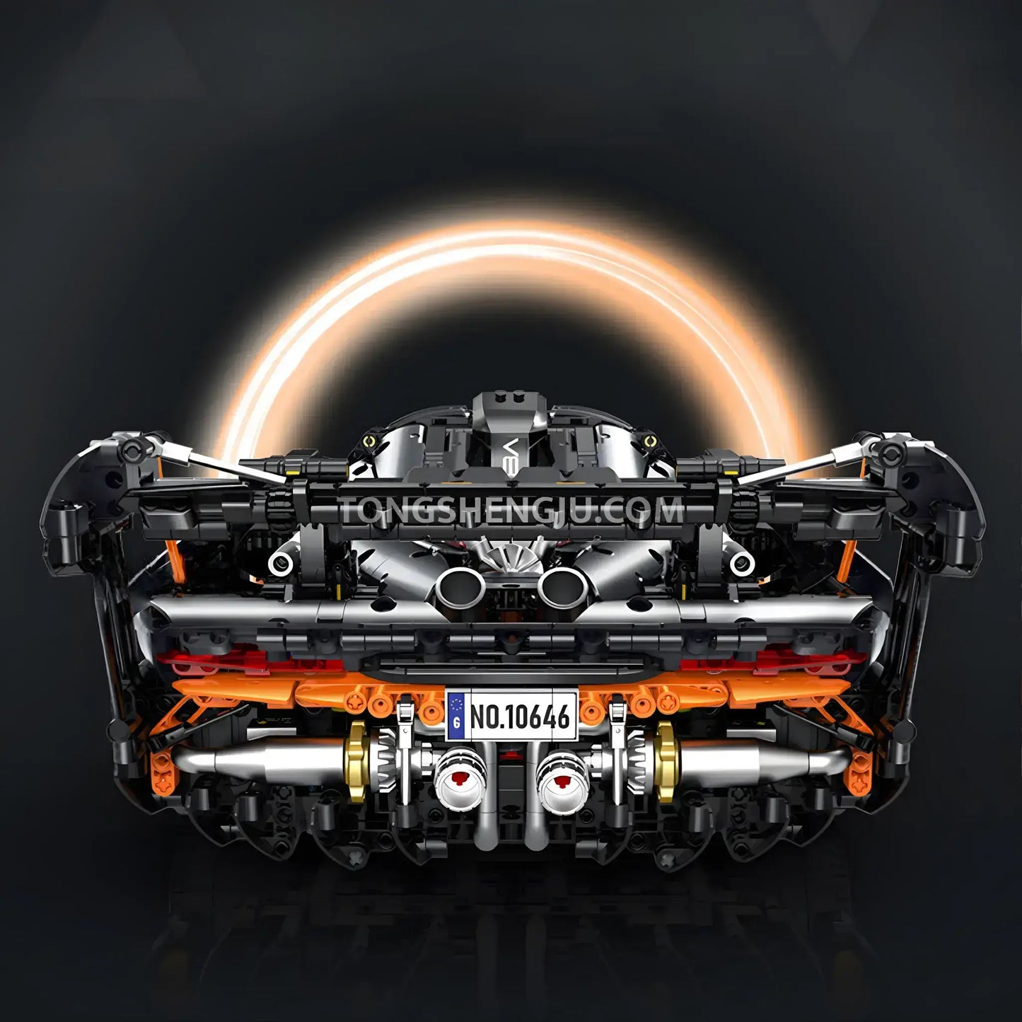 rear view of guly 10646 technic mclaren senna gtr sports car building blocks set model car
