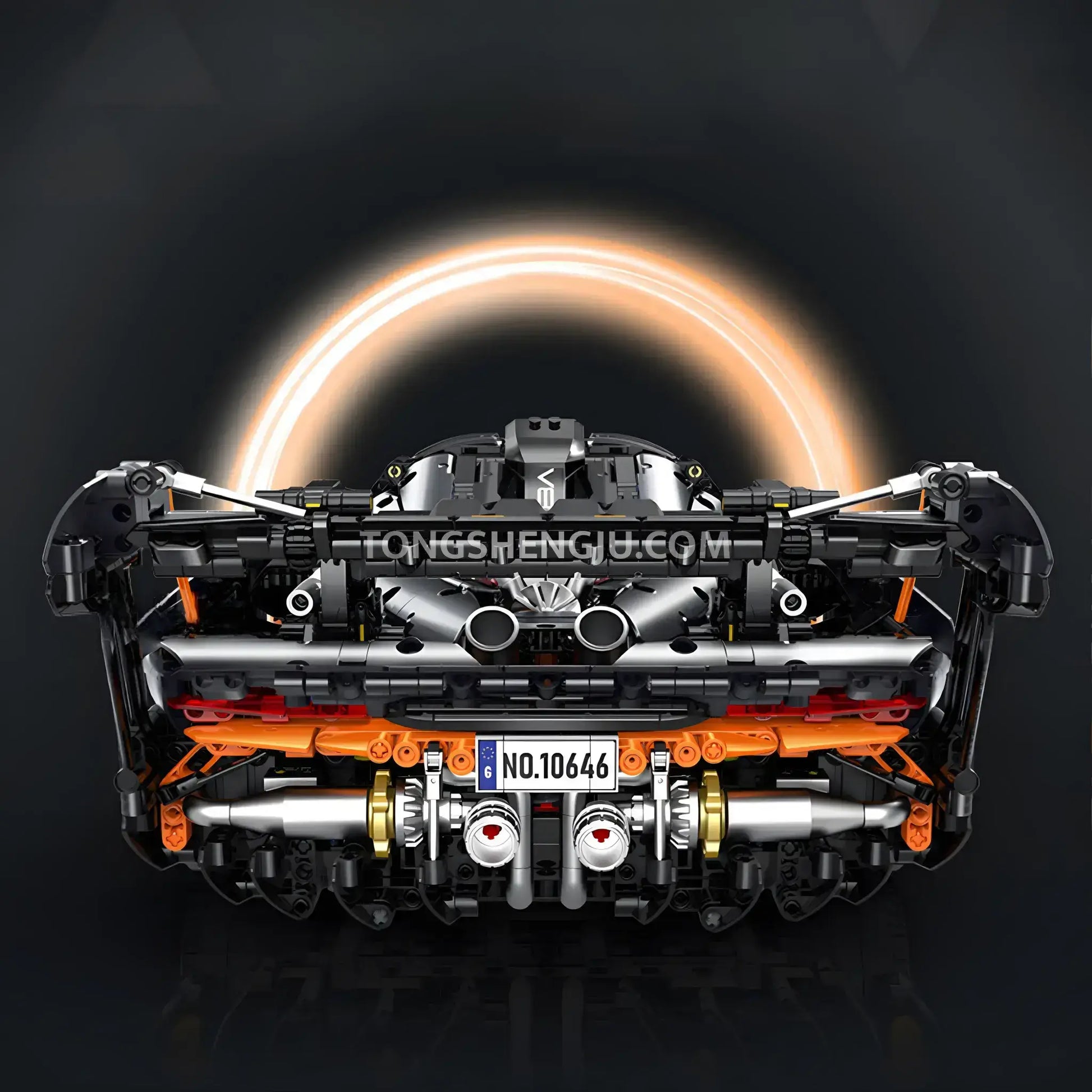 rear view of guly 10646 technic mclaren senna gtr sports car building blocks set model car