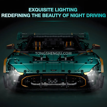 front view of guly 10647 technic aston martin vulcan sports car building blocks set model car