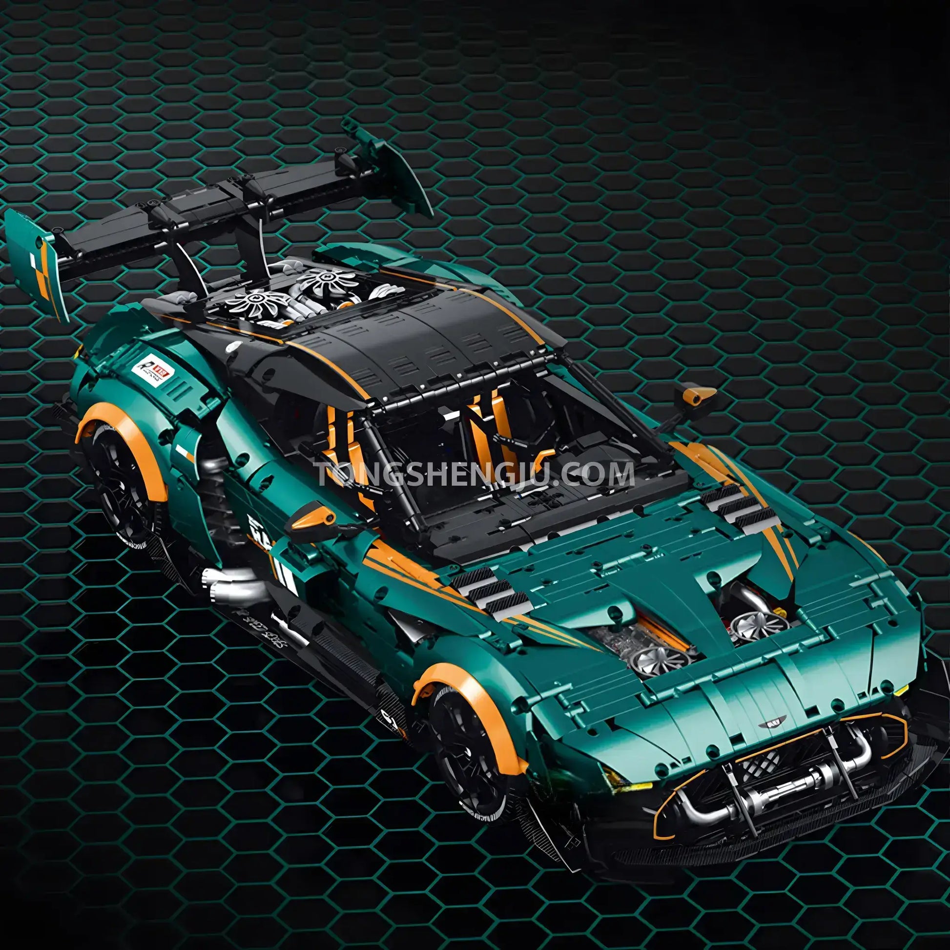 side view of guly 10647 technic aston martin vulcan sports car building blocks set model car